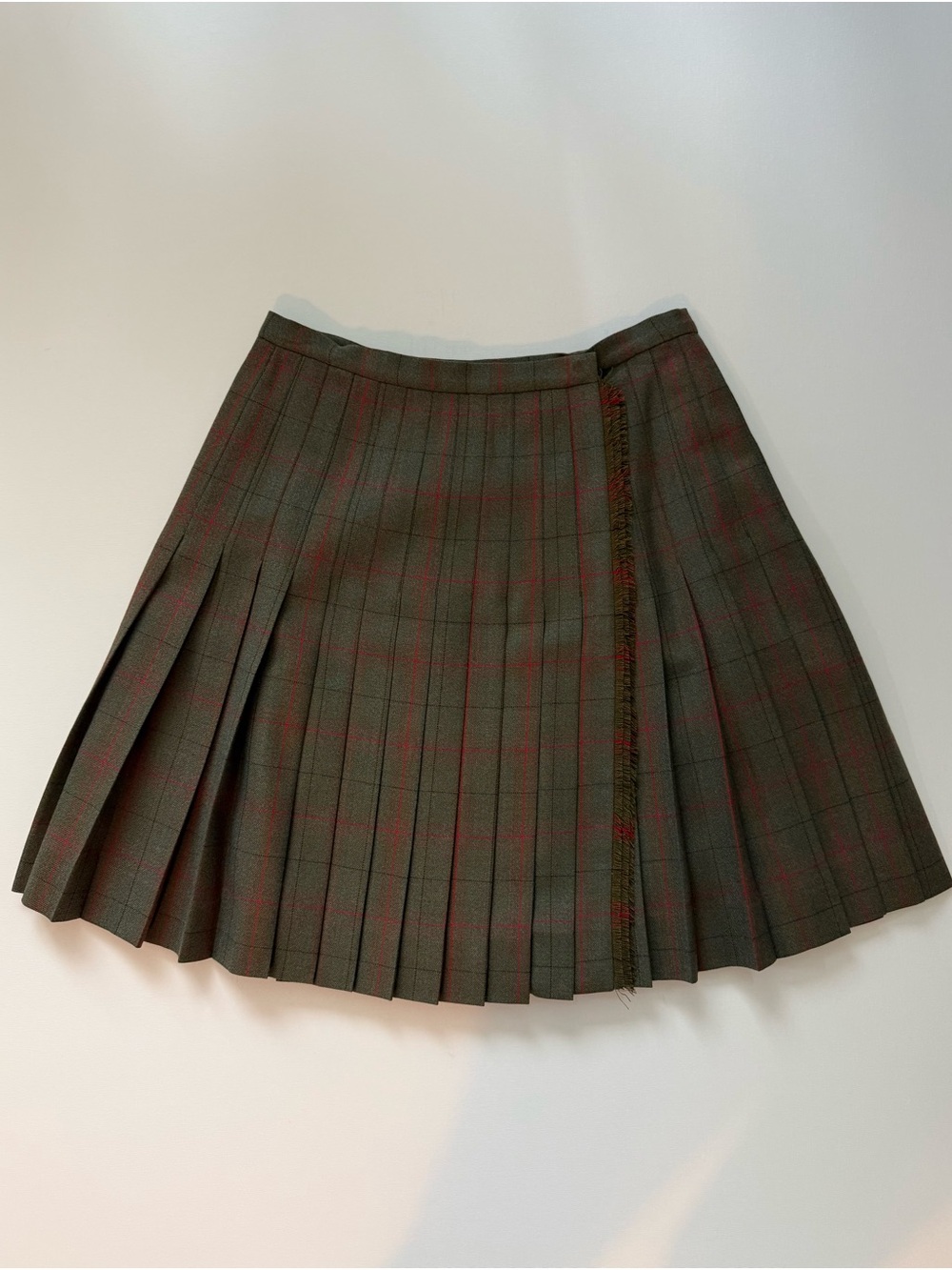 Christian Dior Olive Green 100% Wool Plaid Pleated Mini Skirt Size 6 Made Italy - Picture 7 of 16
